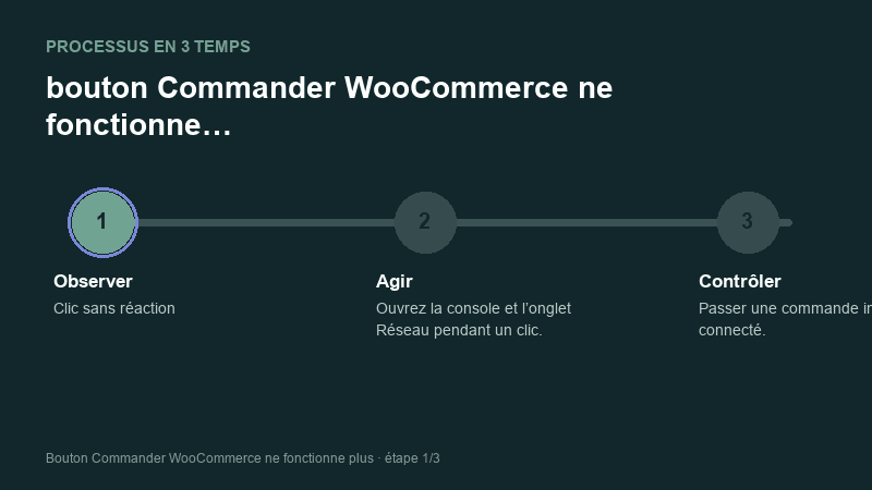 Processus animé pour comprendre bouton Commander WooCommerce ne fonctionne plus
