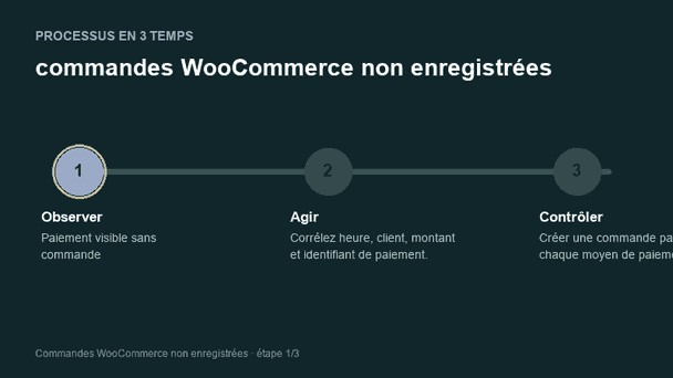 Processus animé pour comprendre commandes WooCommerce non enregistrées