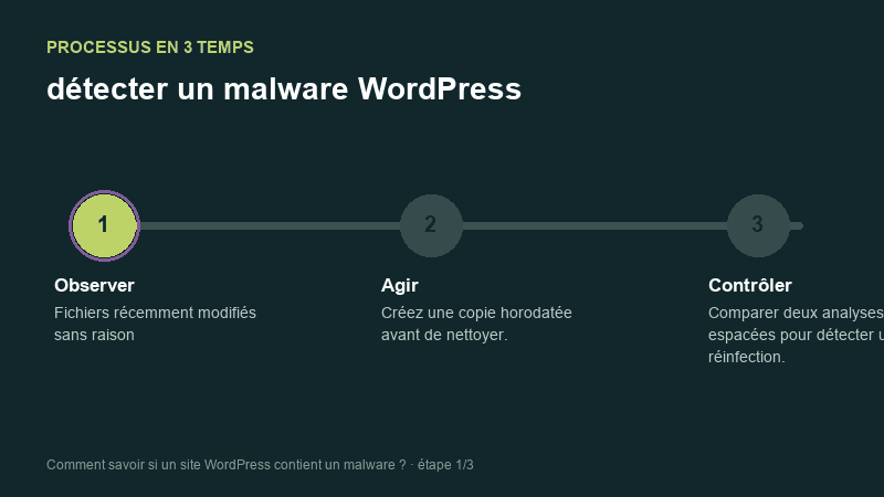 Processus animé pour comprendre détecter un malware WordPress