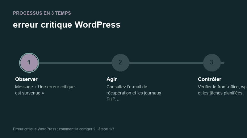 Processus animé pour comprendre erreur critique WordPress