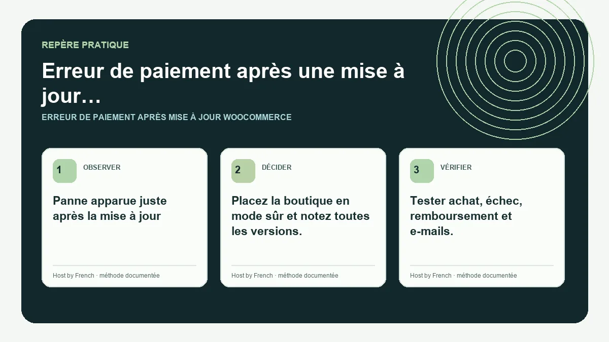 Schéma pratique sur erreur de paiement après mise à jour WooCommerce
