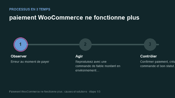 Processus animé pour comprendre paiement WooCommerce ne fonctionne plus
