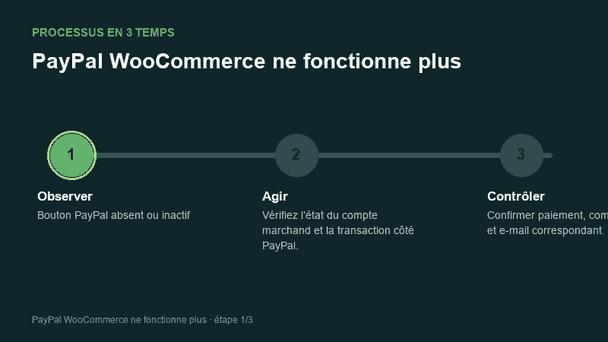 Processus animé pour comprendre PayPal WooCommerce ne fonctionne plus