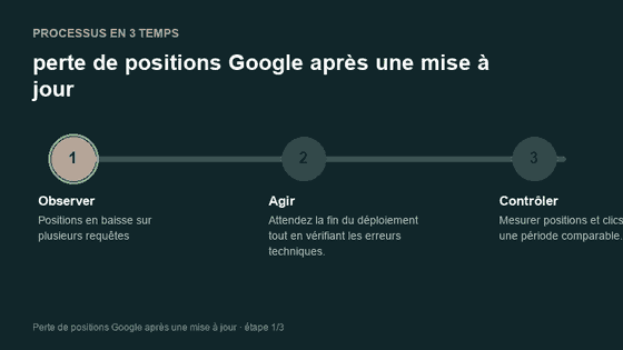 Processus animé pour comprendre perte de positions Google après une mise à jour