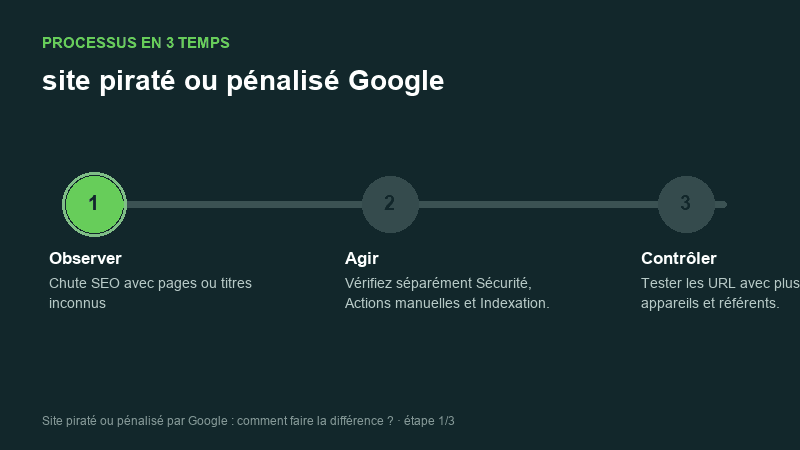 Processus animé pour comprendre site piraté ou pénalisé Google