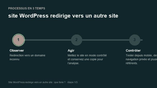 Processus animé pour comprendre site WordPress redirige vers un autre site