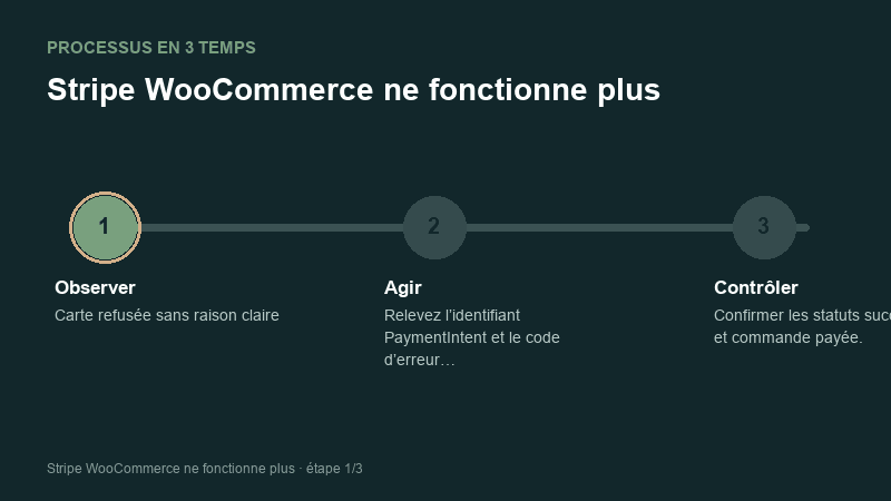 Processus animé pour comprendre Stripe WooCommerce ne fonctionne plus