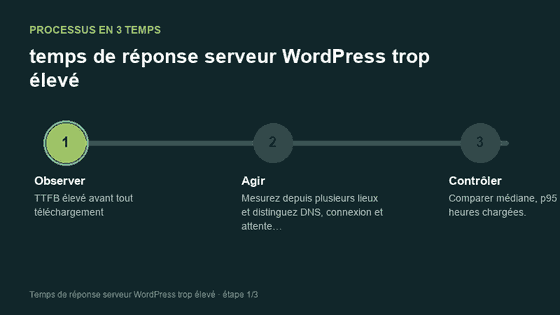 Processus animé pour comprendre temps de réponse serveur WordPress trop élevé