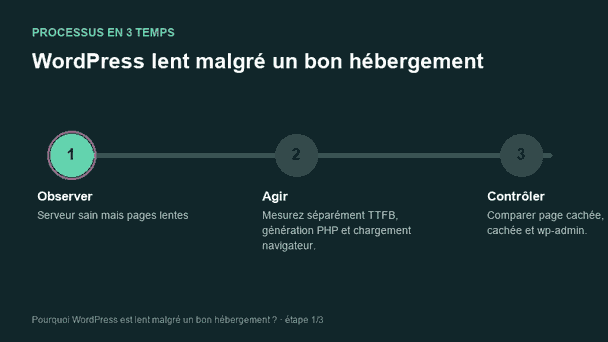 Processus animé pour comprendre WordPress lent malgré un bon hébergement