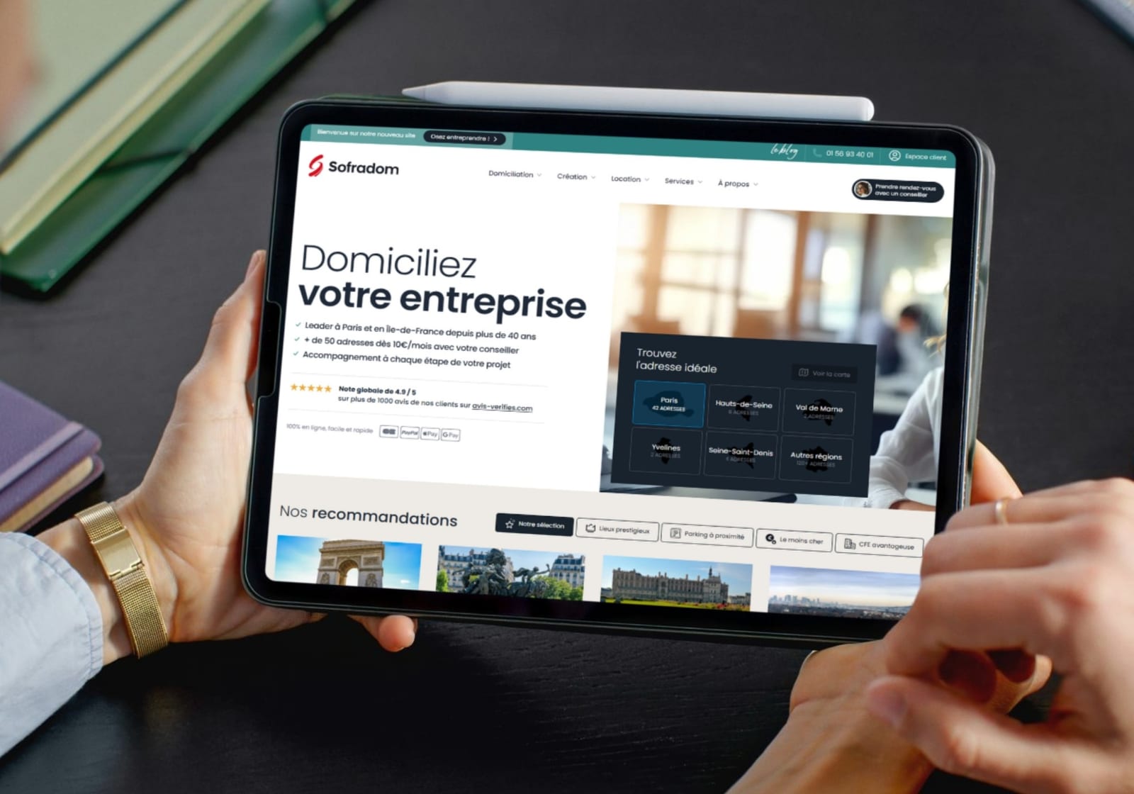 Aperçu du site Sofradom affiché sur un écran