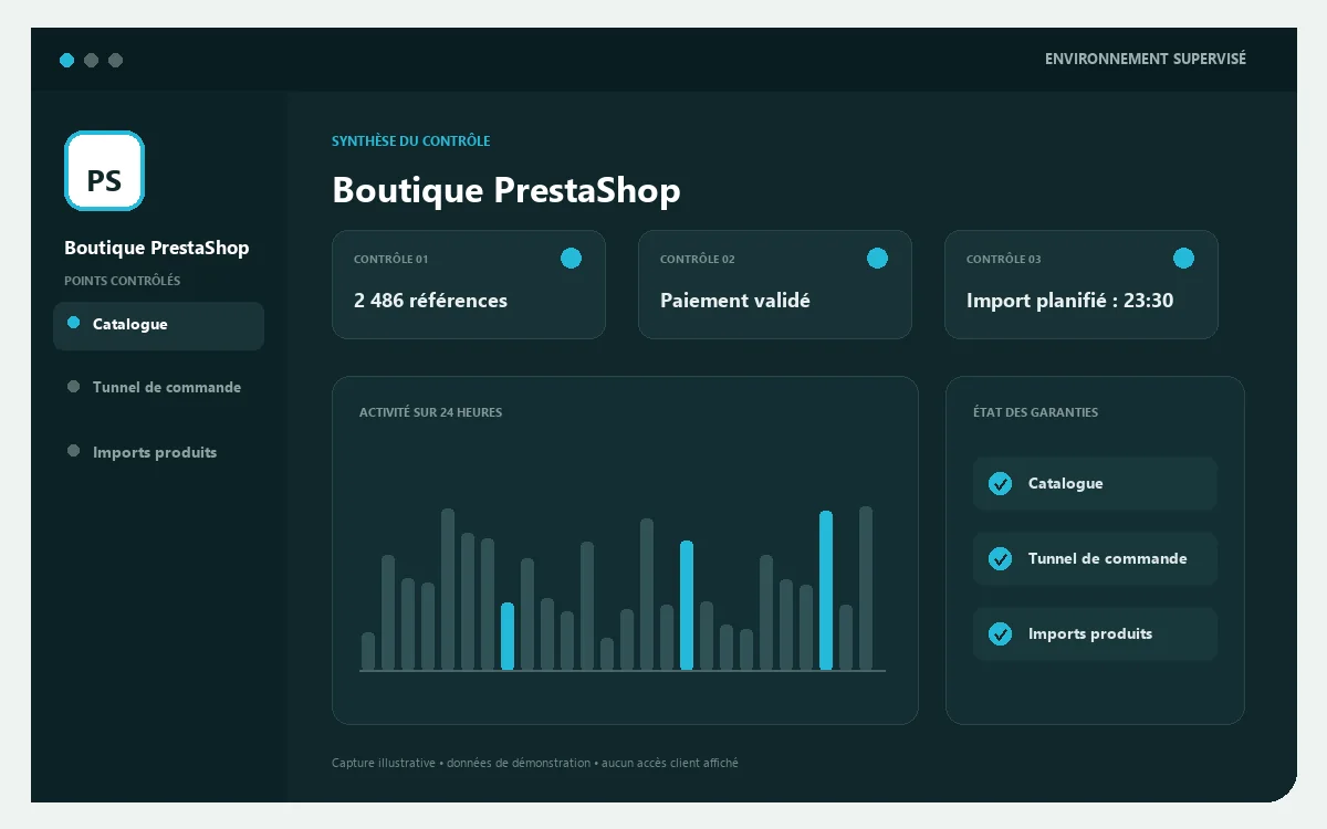 Tableau de suivi PrestaShop supervisé par Host by French